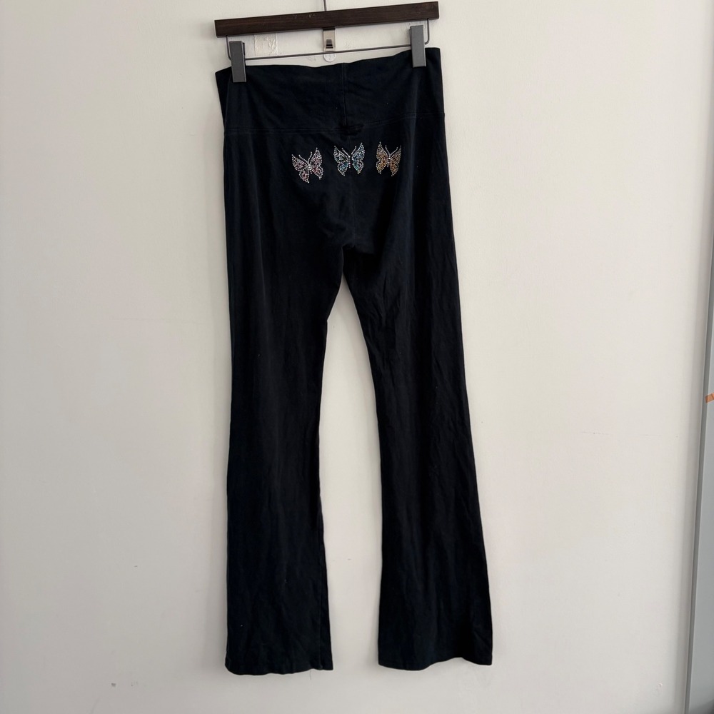 Miley Cyrus Max Azria Black Butterfly Rhinestone Flare Yoga Pants Small